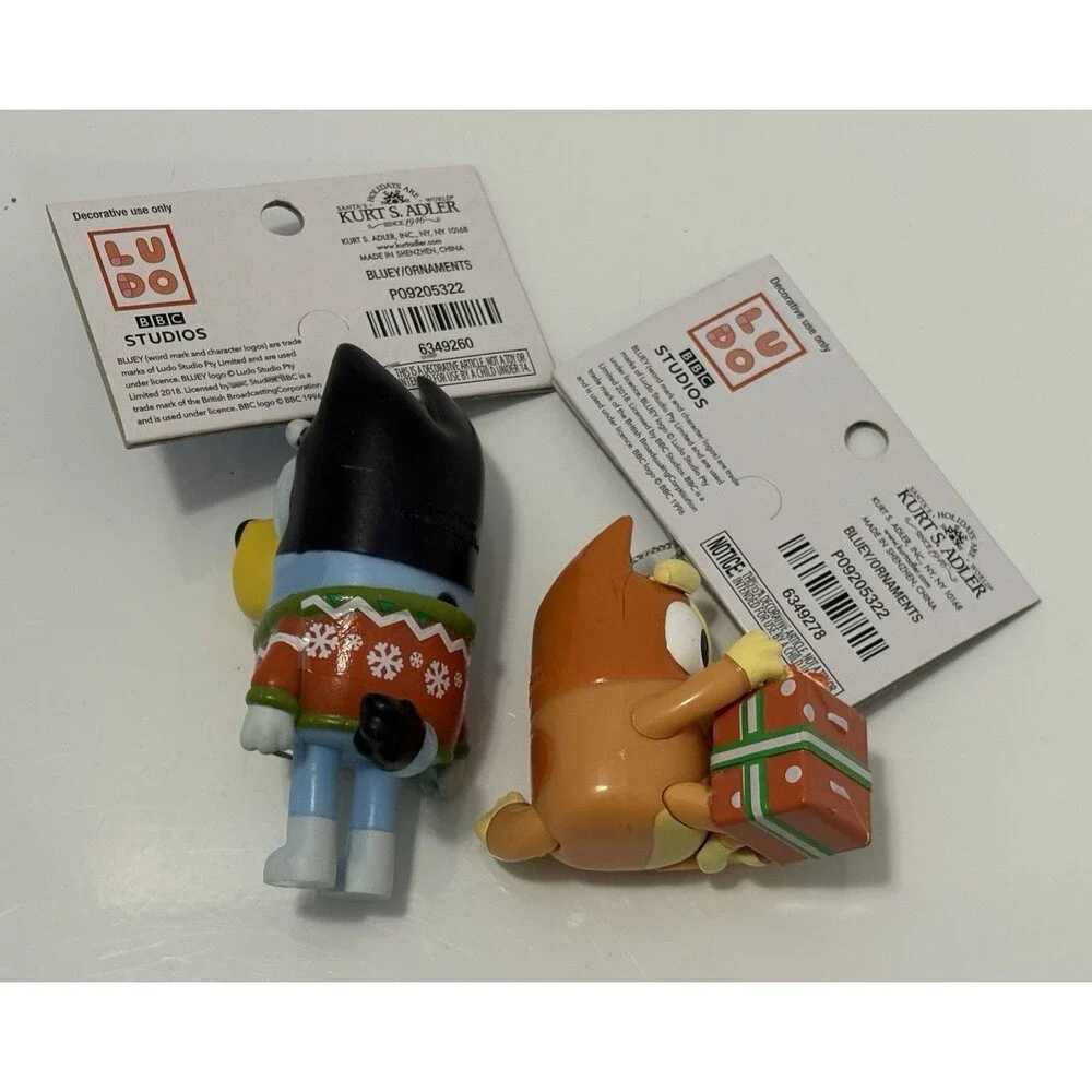 Kurt Adler Christmas Ornaments Bluey & Bingo Set Of 2 Santa Gift / Sweater NWT